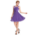 Grace Karin mais nova mangas de gola pescoço chiffon vestido de noite curto roxo 2016 GK000063-6